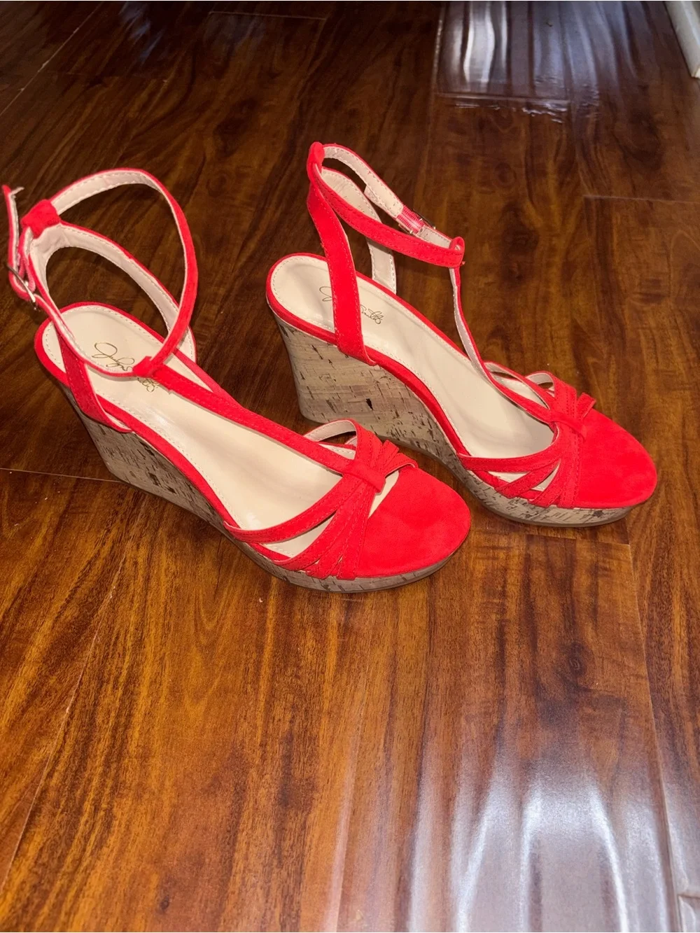 Jaclyn Smith Red Strappy Wedge